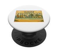Lago Michigan Great Lakes 50s Vintage Travel Art Graphic PopSockets PopGrip Adhesivo