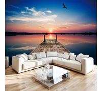 Lago Papel Pintado 400 x 280 cm 3D Puente Amanecer Mural de pared Fotomurales Tejido No Tejido Fuera De La Ventana Papel Tapiz Grande Murales Fotográfico Moderno Decoración de Paredes W-1321
