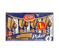 LAGO, Poker Cacao 4 x 45 g, Wafer con crema cacao 75% con 3 capas frágiles de Wafer y una crema chocolate aterciopelada