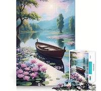 Lago Sereno con Bote y Lirios Rompecabezas de 1000 Piezas para Adolescentes Juguete para desarrollar la Habilidad Mental Corte preciso (38x26cm)