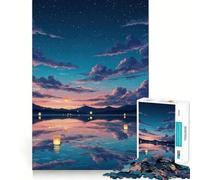 Lago Sereno con faroles flotantes al Atardecer Rompecabezas de 1000 Piezas para Adultos Rompecabezas Think Toy Home Enjoy Fine Cut Santa Wish Gift (38x26cm)