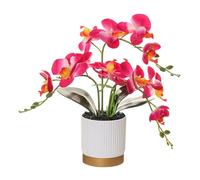 Lagomloot Bonsái artificial de orquídea Phalaenopsis, flor falsa realista en maceta con borde dorado blanco para decoración de escritorio de oficina en casa, 13 pulgadas