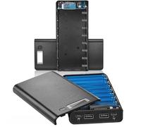 Lagomloot Funda para banco de energía, caja de almacenamiento de batería de 8 ranuras con puertos USB duales y pantalla LED, carcasa de carga sin soldadura para células de cabeza plana