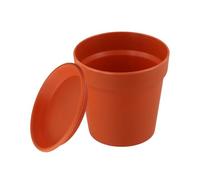 Lagomloot Maceta redonda de resina con bandeja de almacenamiento de agua, contenedor de flores colgante anti-UV para jardín, beige, 9,5 cm x 9 cm