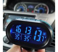 Lagomloot Termómetro digital de reloj de coche de 12 V, monitor de voltaje en tiempo real con alarma, pantalla meteorológica higrómetro para interior de automóvil
