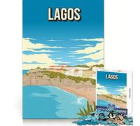 Lagos Portugal Ciudad Costera Arte Algarve Playa Viaje Rompecabezas Impresión 1000 Piezas para Adolescentes Pensamiento Habilidad Ocio Escape Ajuste Perfecto (38x52cm)