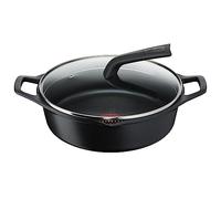 Lagostina Aroma - Cazuela baja con 2 asas con tapa, olla de aluminio fundido Ø28 cm, olla inducción, gas y horno con cocción Thermo-Signal, revestimiento Titanium, tapa de cristal