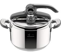 Lagostina Novia Vitamina Lagoeasy'UP Olla a Presión 5 L en Acero Inoxidable 18/10 Ø 22 cm, Olla Inducción y Gas, Tapa Inteligente y Apertura Fácil, con Cesta, Ecodose y Recetario