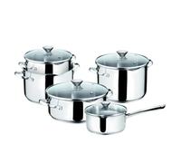Lagostina Smart Juego de Cocina, Ollas Inducción, Gas y Horno en Acero Inoxidable 18/10, 9 Piezas, Base de Triple Capa Lagoseal Plus, Juego de Cocina con 4 Cacerolas, 2 Asas de Olla, 4 Tapas