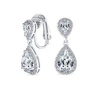 Lágrima Nupcial CZ Halo Prom Colgante Gota Lámpara De Araña Pendientes Clip On Cubic Zirconia Plata Chapado En Latón