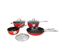 LAGUIOLE, Batería de Cocina Ligera de Hierro Fundido 9 Piezas, Óptima Conservación del Calor, Antiadherente,Todos los Fuegos Inducción, 100% Hierro Fundido, Rojo, Ollas 16-18cm, Sartenes 24-28cm, Rojo