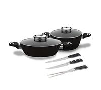 Laguiole Black Ston® - Juego de 4 piezas antiadherentes (inducción, 2 cuchillos forjados para carne y 1 tenedor forjado)
