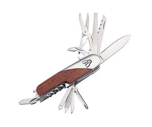 LAGUIOLE - Cuchillo Multifuncional - Mango de Palo de Rosa - 11 Funciones - con Estuche de Cuero - - Marrone