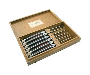 LAGUIOLE - Juego de 6 cuchillos para carne - acero inoxidable, mango de palo de rosa - Borde perfecto - Para dar o para dar gracias a su hermosa caja de regalo - Cuchillos para carne, aves de corral