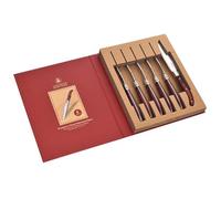 LAGUIOLE Juego de 6 cuchillos para carne Heritage - Cuchillo para carne de acero inoxidable con mango de madera fina - Cubiertos hechos a mano en caja de regalo - Cuchillo de carne premium pa