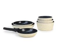 LAGUIOLE, juego de cocina de 7 piezas de aluminio forjado con revestimiento cerámico antiadherente, mango extraíble, compatible con todas las fuentes de calor, apilable, 20-28 cm, Verde