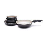 LAGUIOLE, Juego de cocina extraíble 5 piezas, revestimiento antiadherente, compatible con todos los fuegos, inducción, aluminio, revestimiento antiadherente, 16/18/24/28 cm, Negro/Champán