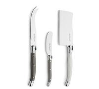 Laguiole - Juego de cuchillos para queso (3 piezas, acero inoxidable, cuchillos de colores plateados, asas de polipropileno), apto para lavavajillas