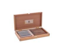 LAGUIOLE - Laguiole 40268472 Caja de 6 Cuchillos para Bistec (23 cm) con Hoja de Acero Inoxidable y Mango de Madera Pakka Marrón