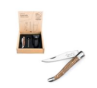 Laguiole Style de Vie navaja con chaira, funda de cuero y caja de regalo, madera de olivo