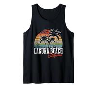 Laguna Beach California USA - Palmeras con bandera estadounidense Camiseta sin Mangas