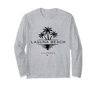 Laguna Beach California USA - Palmeras con bandera estadounidense Manga Larga