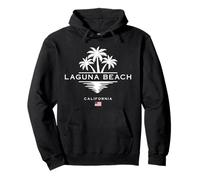 Laguna Beach California USA - Palmeras con bandera estadounidense Sudadera con Capucha