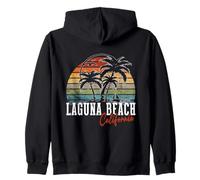 Laguna Beach California USA - Palmeras con bandera estadounidense Sudadera con Capucha