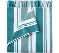 Laguna Beach Textile Co. Cabana - Toalla de playa a rayas de gran tamaño, algodón afelpado de 630 g/m², verde palmera