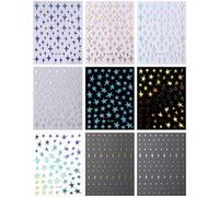 Lahdrhab 9 Pegatinas de Estrellas de Colores para DecoracióN de UñAs, Autoadhesivas, Suministros de UñAs Plateadas, Accesorios de DecoracióN para DiseñOs de UñAs