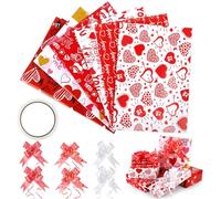 lahnao 6 hojas de papel de regalo de amor, 50 x 70 cm, papel de embalaje para San Valentín con 1 adhesivo de doble cara y 6 lazos de regalo, papel de regalo de cumpleaños, día de San Valentín y