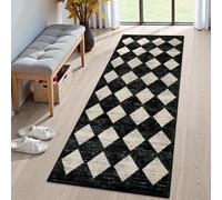 Lahome Alfombra Lavable en Blanco y Negro para Cocina, 2 x 5, Suave, Antideslizante, para lavandería, baño, con Respaldo de Goma, Enrejado marroquí, Apta para niños, Mascotas, para Entrada, mesita de