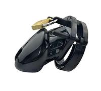 LAHTI Jaula de castidad masculina para juegos sexuales de abstinencia masculina Juguetes sexuales para adultos con 5 anillos de base Jaula de bloqueo de castidad transpirable (negro)