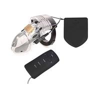 LAHTI Jaula de pene de descarga eléctrica, dispositivo de castidad masculina, juguetes sexuales de jaula de castidad E-Stim para hombres con anillos activos Transparentes