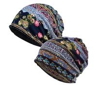 Lahviuu Gorro Slouch Beanie para Hombres y Mujer 2 Pcs Gorro Slouchy Ligero y Transpirable Turbantes Gorros para Dormir Suave de Poliéster (Negro/Azul)