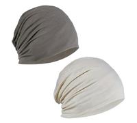 Lahviuu Gorro Slouchy 2 Pcs Gorro de Punto Gorras Hombre y Mujer Slouch Beanie Casco para Trabajo, Deporte, Dormir, Moto, Bicicleta (Caqui y Beige)