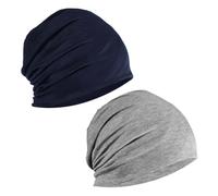 Lahviuu Gorro Slouchy 2 Pcs Gorro de Punto Gorras Hombre y Mujer Slouch Beanie Casco para Trabajo, Deporte, Dormir, Moto, Bicicleta (Azul Marino y Gris)