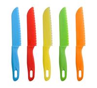 Lahviuu Juego de Cuchillos de Cocina de Plástico, 5 Pcs Coloridos Set de Cuchillo de Cocina para Niños da 2 a 6 Años, Cuchillo Infantil para Pan Fruta Ensalada Verduras (Color 1)