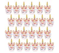 Lahviuu Set de 24 Toppers y Envoltorios para Cupcakes de Unicornio, Decoración de Tarta para Suministros de Fiesta, Regalo de Cumpleaños para Niños y Niñas