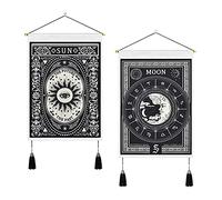 Lahviuu Tapiz con borlas,2 pcs Tarot Pequeñas con Borlas Sol y Luna para Colgar en la Pared, Tapiz para Pared de Europa Medieval Misteriosa Tapiz para Dormitorio Estético (35x50cm)