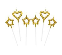 Lahviuu Vela de cumpleaños en Forma de corazón,6 Pcs Velas únicas para Decorar Pastel de Fiesta di Cumpleaños y Bodas,Velas Decorativas para Decoración un Tarta,Oro