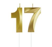 Lahviuu Velas de Cumpleaños con Números Velas Cumpleaños Decoracion Tartas Cumpleaños Toppers de Pastel Decorativo,para Fiesta de Cumpleaños Boda Aniversario Celebración Oro (Número 17)