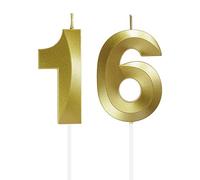 Lahviuu Velas de Cumpleaños con Números Velas Cumpleaños Decoracion Tartas Cumpleaños Toppers de Pastel Decorativo,para Fiesta de Cumpleaños Boda Aniversario Celebración Oro (Número 16)