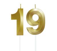 Lahviuu Velas de Cumpleaños con Números Velas Cumpleaños Decoracion Tartas Cumpleaños Toppers de Pastel Decorativo,para Fiesta de Cumpleaños Boda Aniversario Celebración Oro (Número 19)