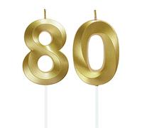 Lahviuu Velas de Cumpleaños con Números Velas Cumpleaños Decoracion Tartas Cumpleaños Toppers de Pastel Decorativo,para Fiesta de Cumpleaños Boda Aniversario Celebración Oro (Número 80)