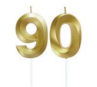 Lahviuu Velas de Cumpleaños con Números Velas Cumpleaños Decoracion Tartas Cumpleaños Toppers de Pastel Decorativo,para Fiesta de Cumpleaños Boda Aniversario Celebración Oro (Número 90)