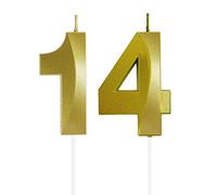 Lahviuu Velas de Cumpleaños con Números Velas Cumpleaños Decoracion Tartas Cumpleaños Toppers de Pastel Decorativo,para Fiesta de Cumpleaños Boda Aniversario Celebración Oro (Número 14)