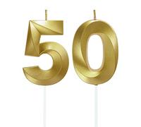 Lahviuu Velas de Cumpleaños con Números Velas Cumpleaños Decoracion Tartas Cumpleaños Toppers de Pastel Decorativo,para Fiesta de Cumpleaños Boda Aniversario Celebración Oro (Número 50)