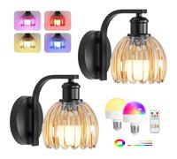 LAI HO Conjunto De 2 Vintage Batería Operada Pared Sconce, 15 Colores Rgb - 3 Temperaturas De Color Ajustables, Luz De Pared Inalámbrica Dimmable Para Dormitorio, Sala De Estar, Pasillo, Pasillo