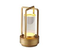 LAI HO Lámpara de escritorio LED inalámbrica, 2600 mAh, funciona con pilas, control táctil regulable, lámpara de noche de 3 colores para bar, restaurante, hogar, oficina, patio, jardín, color dorado